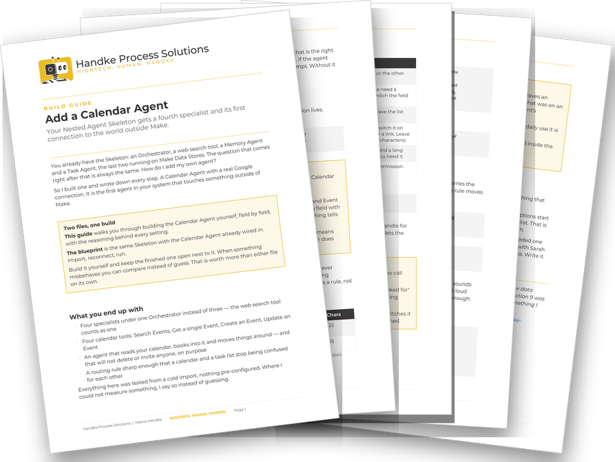 Preview of the 21-page Calendar Agent build guide